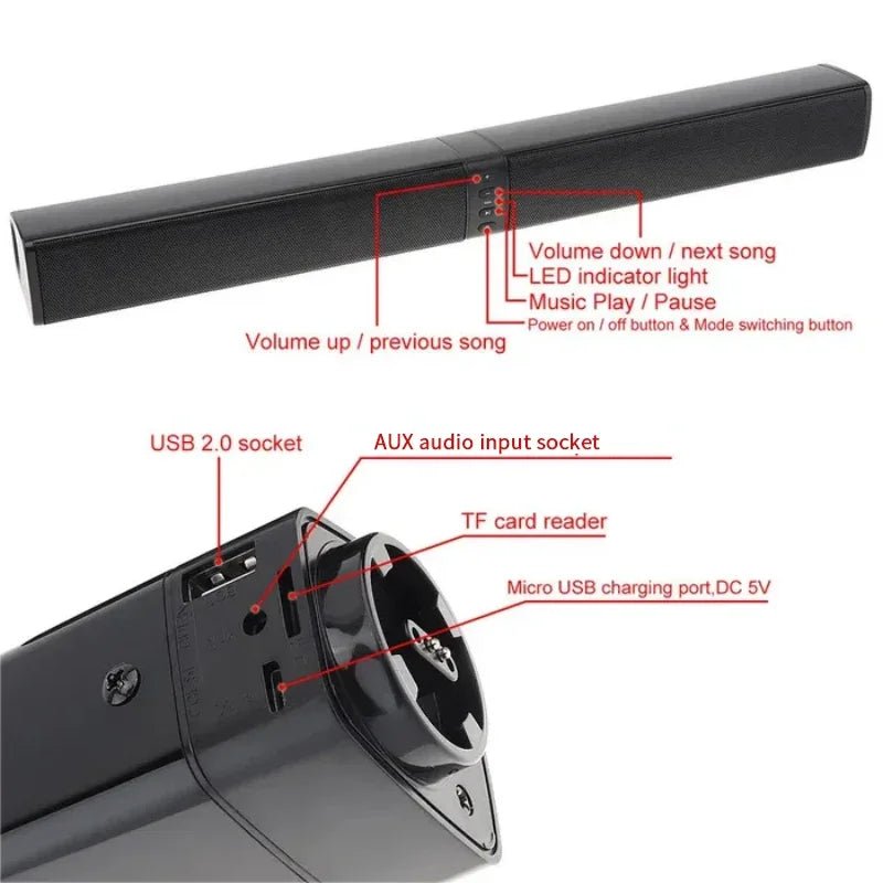 MouZYuan Wireless Bluetooth Speaker Soundbar – Foldable Home Theater Stereo Surround Subwoofer with FM Radio, USB/TF Card Support, and Bluetooth 5.0 - ZAMAR AUDIO SOLUTIONS