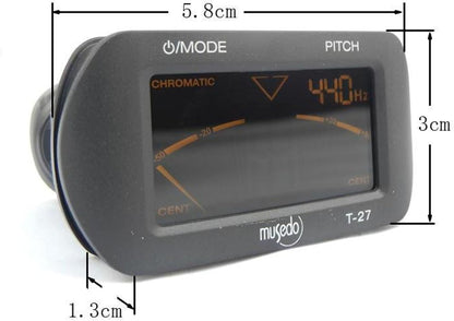 Musedo T-27 clip tuner Kenya side profile showing compact 28g body and rotating joint