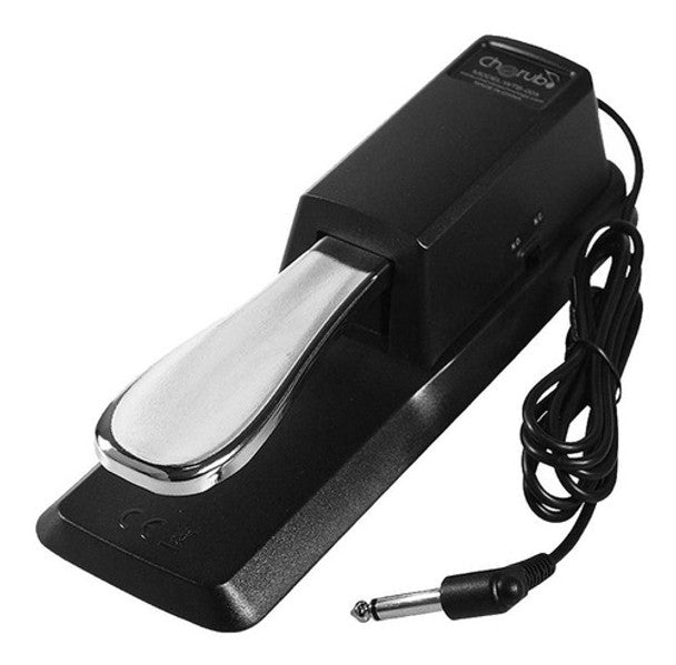 Musedo TB-005 sustain pedal Kenya — angled view showing full 1.5m cable and right-angle quarter-inch jack plug
