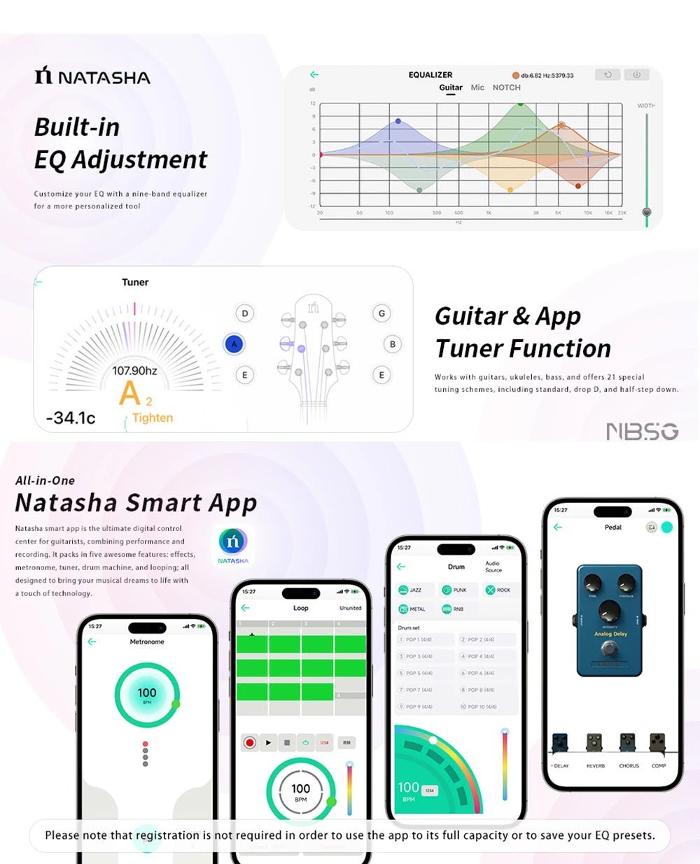 Natasha NBSG Bass Guitar – Smart Wireless Portable Electric Acoustic Bass