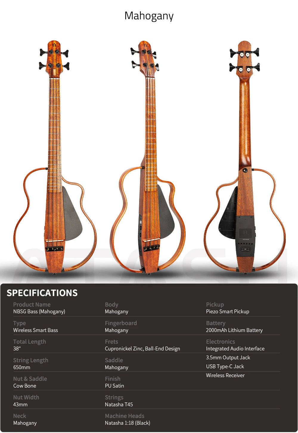 Natasha NBSG Bass Guitar – Smart Wireless Portable Electric Acoustic Bass