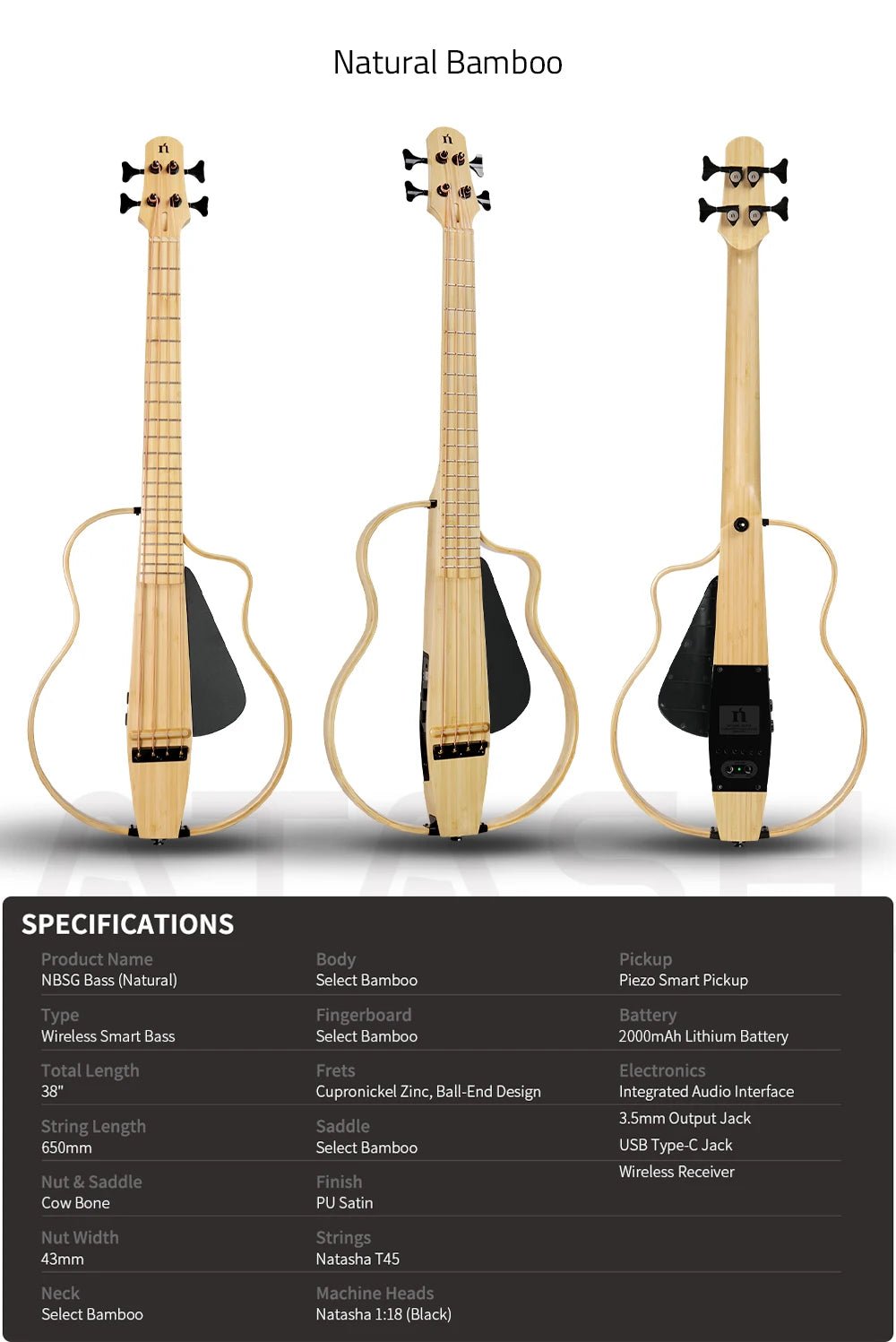 Natasha NBSG Bass Guitar – Smart Wireless Portable Electric Acoustic Bass