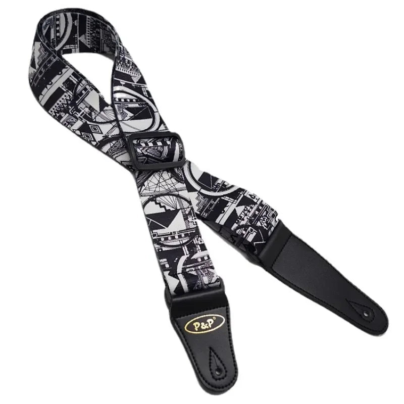 New Black White Series Guitar Strap – Adjustable Printed Strap for Acoustic, Folk, Electric Guitar, Bass, Ukulele - ZAMAR AUDIO SOLUTIONS