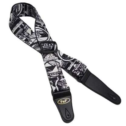 New Black White Series Guitar Strap – Adjustable Printed Strap for Acoustic, Folk, Electric Guitar, Bass, Ukulele - ZAMAR AUDIO SOLUTIONS