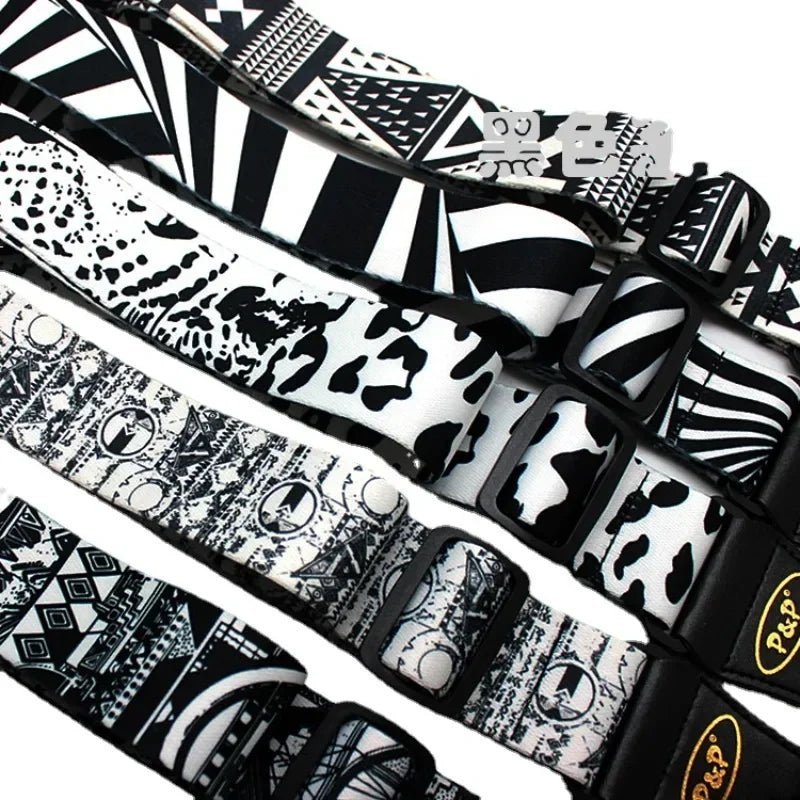New Black White Series Guitar Strap – Adjustable Printed Strap for Acoustic, Folk, Electric Guitar, Bass, Ukulele - ZAMAR AUDIO SOLUTIONS