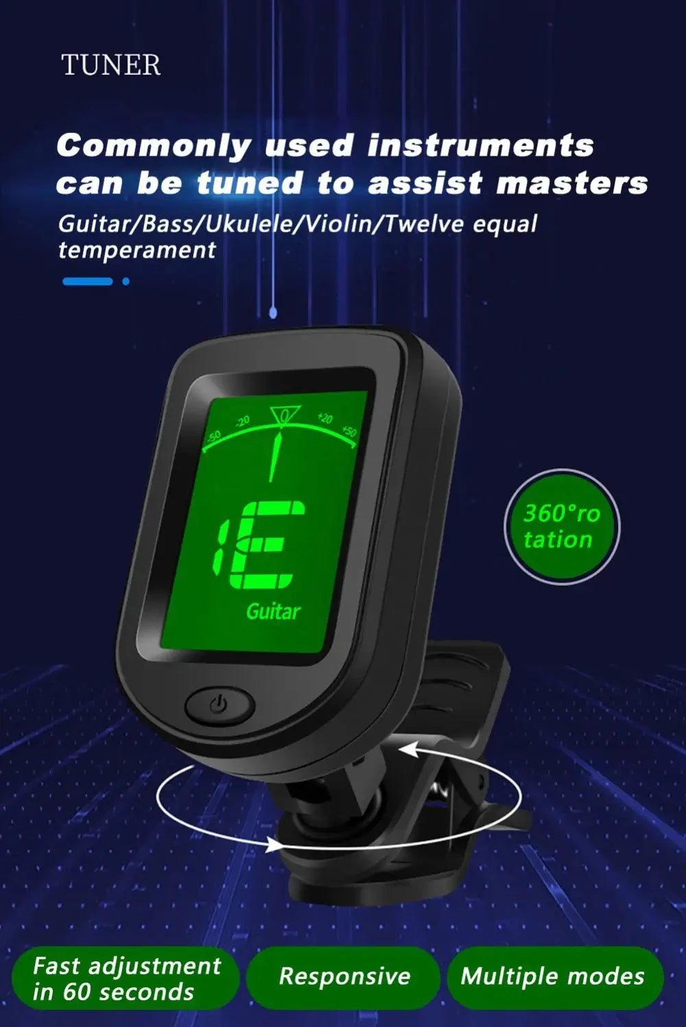 NEW Rechargeable Guitar Tuner – Clip-On Electronic Tuner for Guitar, Bass, Ukulele, Violin, Mandolin, Banjo - ZAMAR AUDIO SOLUTIONS