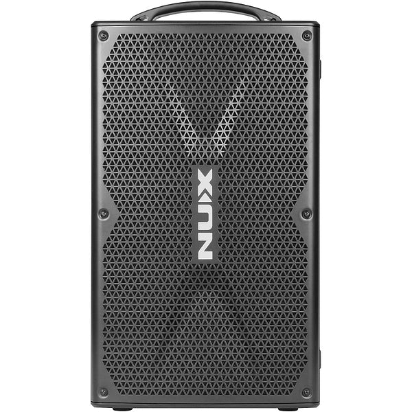NUX Busking 200FR portable PA Kenya straight front view on white with full mesh speaker grille and NUX logo