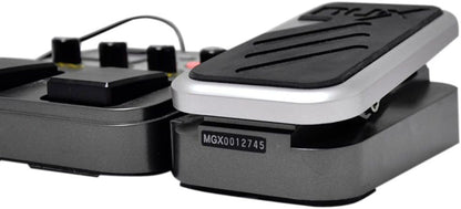 NUX MG-100 guitar processor Kenya — underside angle showing serial label MGX0012745 and expression pedal base