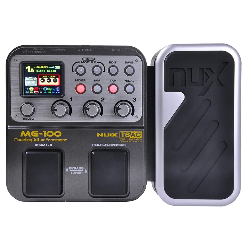 NUX MG-100 guitar processor Kenya — front panel showing TSAC branding, TFT LCD, knobs and expression pedal