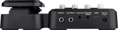 NUX MG-101 guitar processor Kenya — rear panel showing INPUT, OUTPUT, AUX IN, PHONES, USB and DC 9V ports