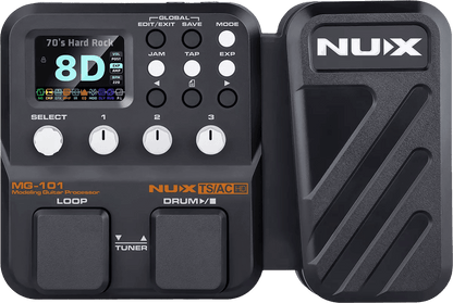 NUX MG-101 guitar processor Kenya — top-down view showing full control layout, color LCD, LOOP and DRUM footswitches