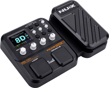 NUX MG-101 guitar processor Kenya — front 3/4 view showing color display, knobs, footswitches and expression pedal