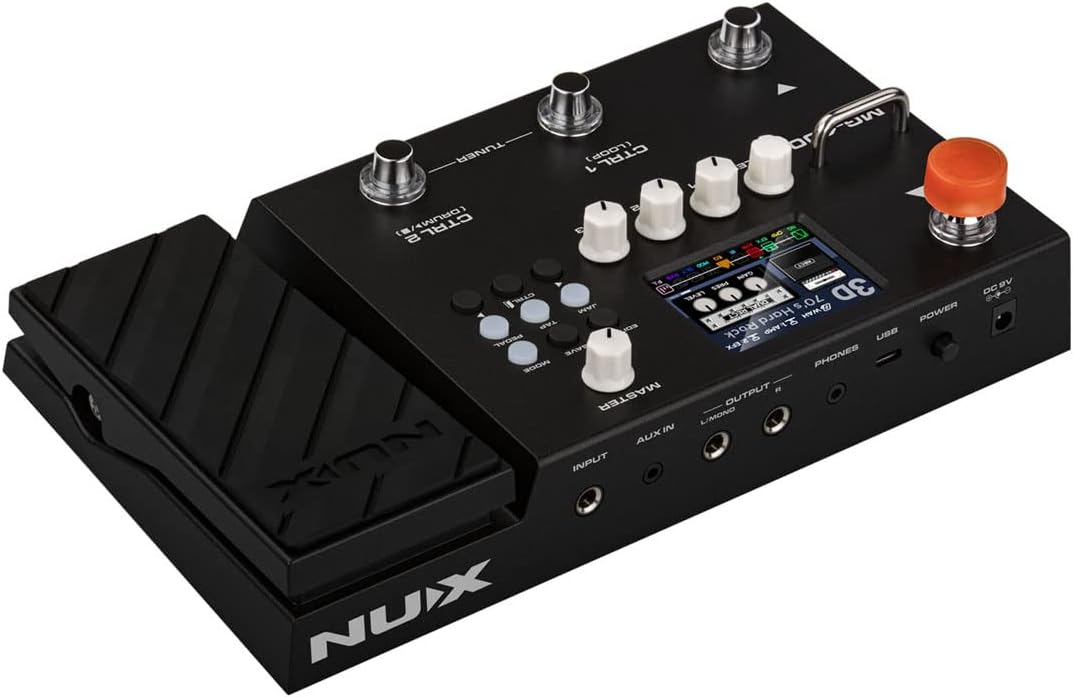 NUX MG-400 guitar processor Kenya — rear 3/4 angle showing NUX logo, input/output jacks and color display