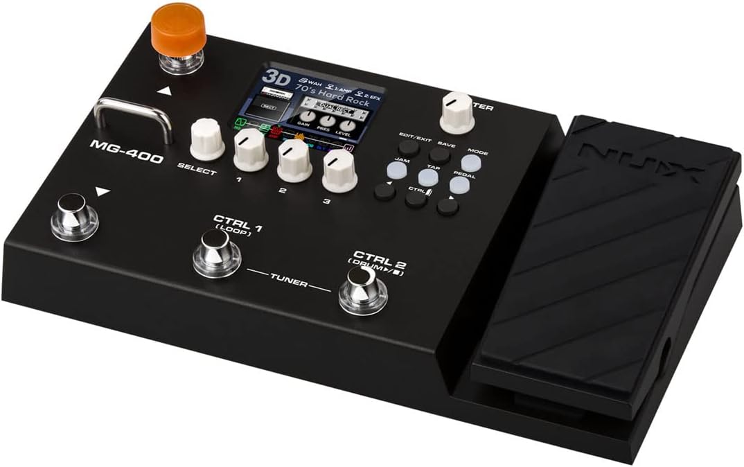 NUX MG-400 guitar processor Kenya — front-left view, LCD display, CTRL 1 loop and CTRL 2 drum footswitches