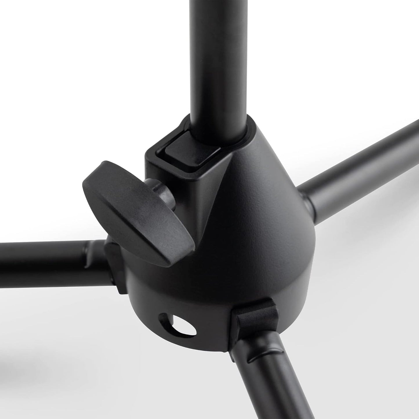 On Stage tripod mic stand Kenya — close-up of ribbed height-adjustment clutch collar on the main shaft