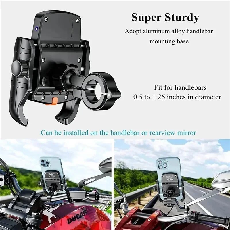 Opansten Motorcycle Phone Holder Wireless Charger – Universal Handlebar Mount with USB Fast Charging for Moto and Motorbike - ZAMAR AUDIO SOLUTIONS