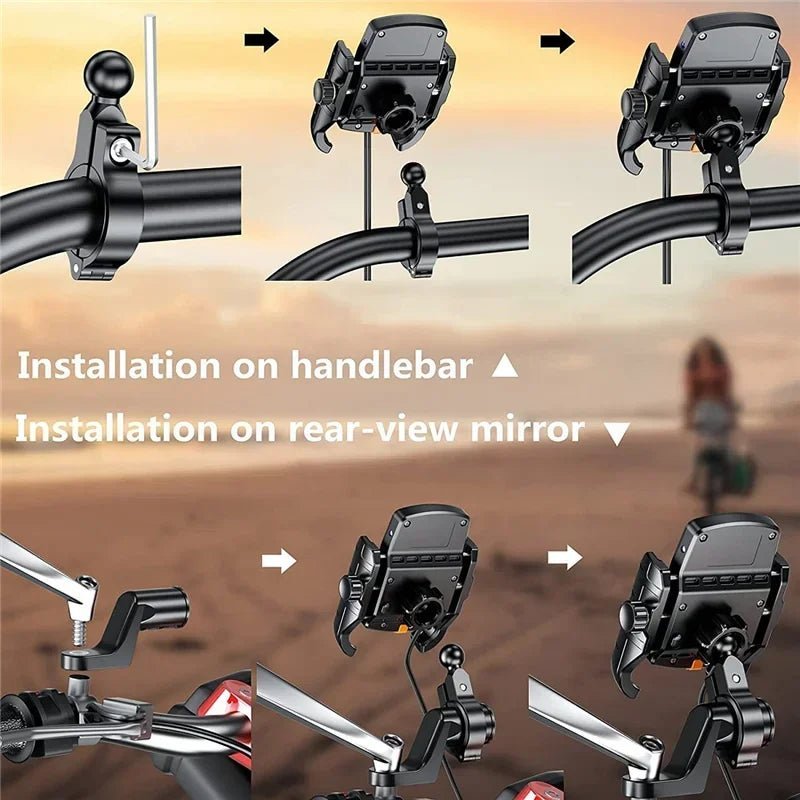 Opansten Motorcycle Phone Holder Wireless Charger – Universal Handlebar Mount with USB Fast Charging for Moto and Motorbike - ZAMAR AUDIO SOLUTIONS