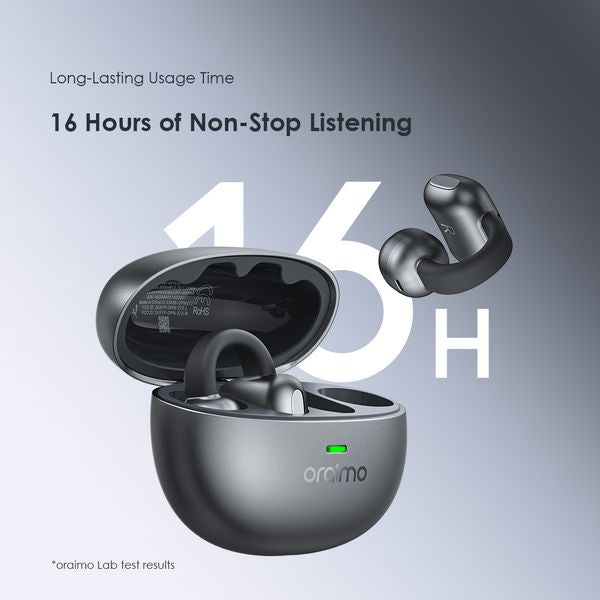 OpenSnap N charging case open with earbuds inside.