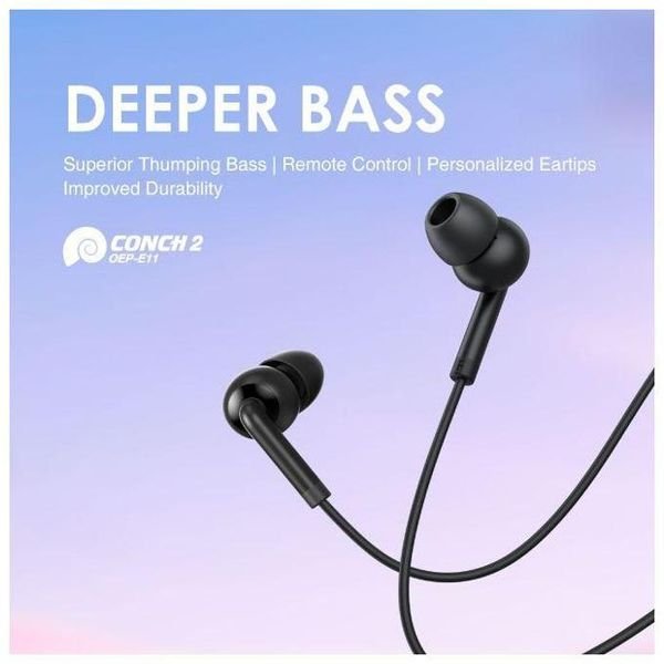 Oraimo Halo 2S wired earphones OEP-E21P black with in-line mic and 1.2m cable, available in Kenya