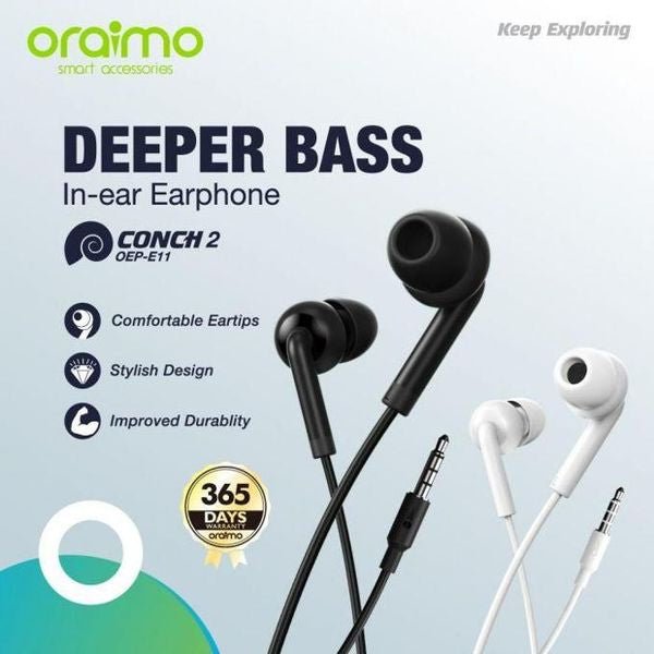 Oraimo Halo 2S wired earphones OEP-E21P black with in-line mic and 1.2m cable, available in Kenya
