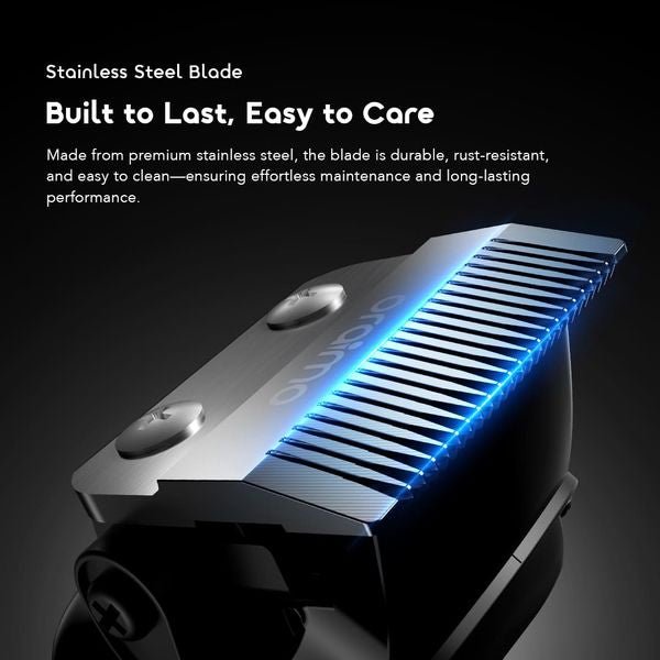 Oraimo EasyCut CL230 hair clipper front view showing zero-gap lever and stainless steel blade, Kenya