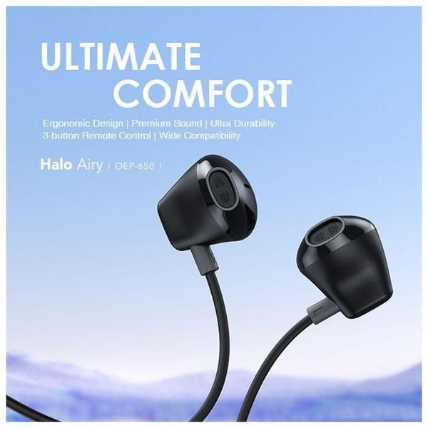 Oraimo Halo Airy Type-C earphones OEP-650 3-button remote and reinforced cable close-up detail