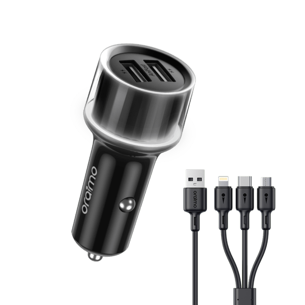 Oraimo Highway 15 car charger Kenya OCC-1152D 15.5W dual USB with LED ring, front view