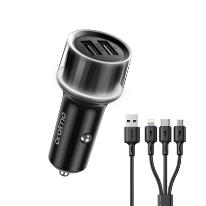 Oraimo Highway 15 car charger Kenya OCC-1152D 15.5W dual USB with LED ring, front view