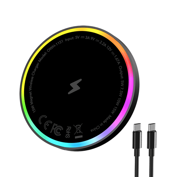 Oraimo OWH-1151 wireless charging pad Kenya — 15W magnetic PowerDock front view, black stainless steel