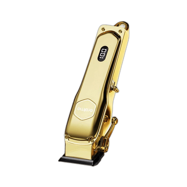 Oraimo OPC-CL30G cordless hair clipper front view, gold finish with LED display — Zamar Kenya