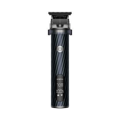 Oraimo SmartTrimmer 2 Pro OTR-280 beard trimmer with metal round casing and digital display, front view