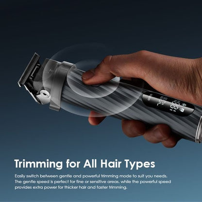 Oraimo SmartTrimmer 2 Pro OTR-280 beard trimmer with metal round casing and digital display, front view
