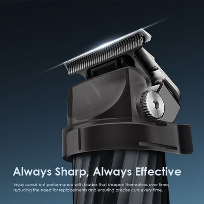 Oraimo SmartTrimmer 2 Pro OTR-280 beard trimmer with metal round casing and digital display, front view