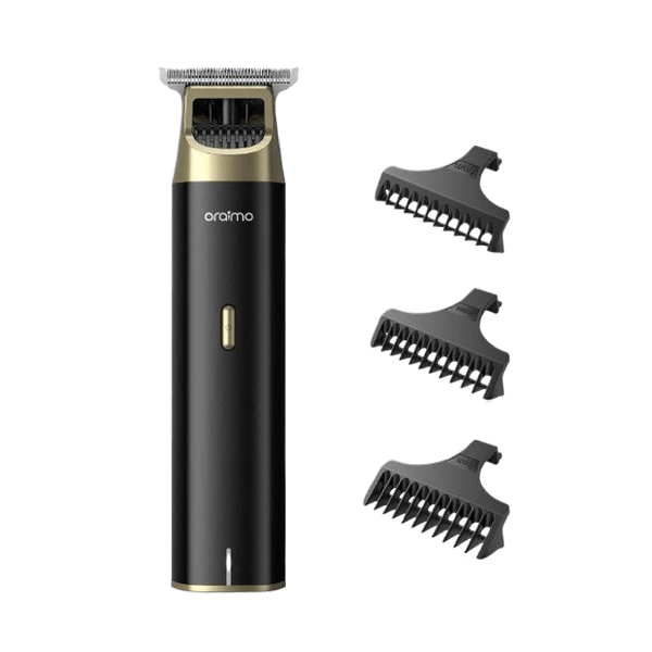 Oraimo TR12 beard trimmer front view showing adjustable speed control and stainless steel blades