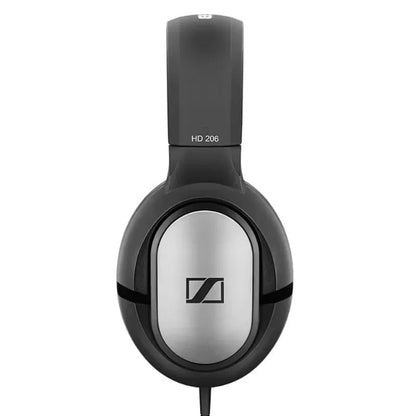 Sennheiser HD 206 headphones Kenya – straight-on front view of single ear cup showing silver Sennheiser logo badge`