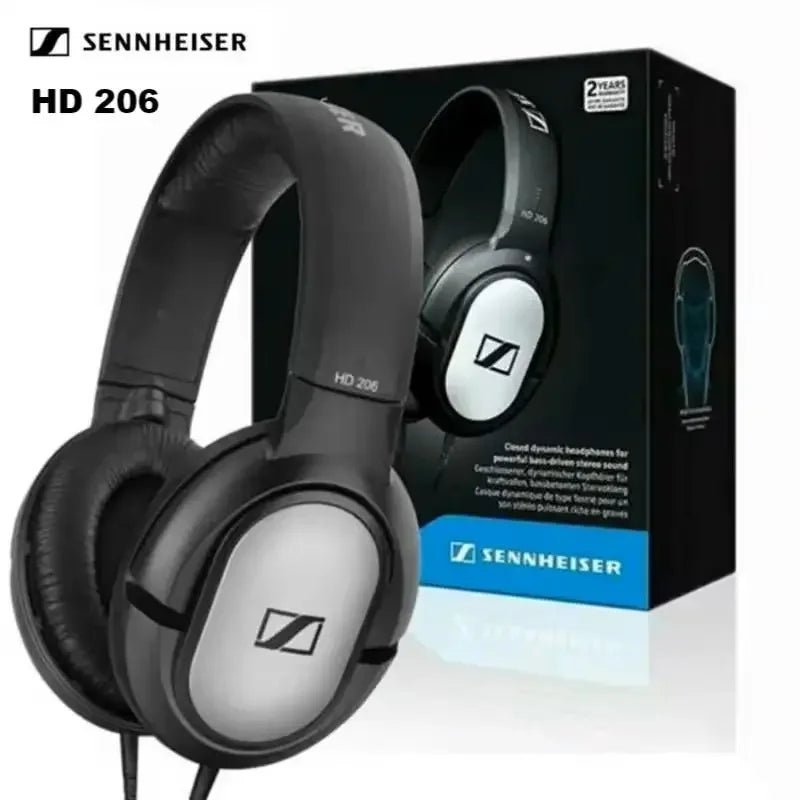 Sennheiser HD 206 headphones Kenya – headphone beside original retail box showing 2-year warranty badge and product branding`