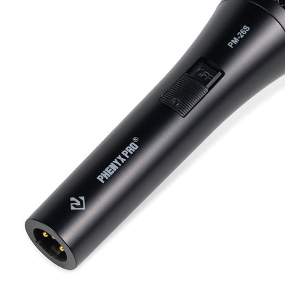 Phenyx Pro PM-26S Microphone Kenya, close-up of on/off switch and XLR connector