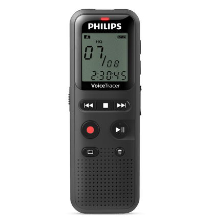 Philips DVT1160 digital voice recorder USB port and controls close-up