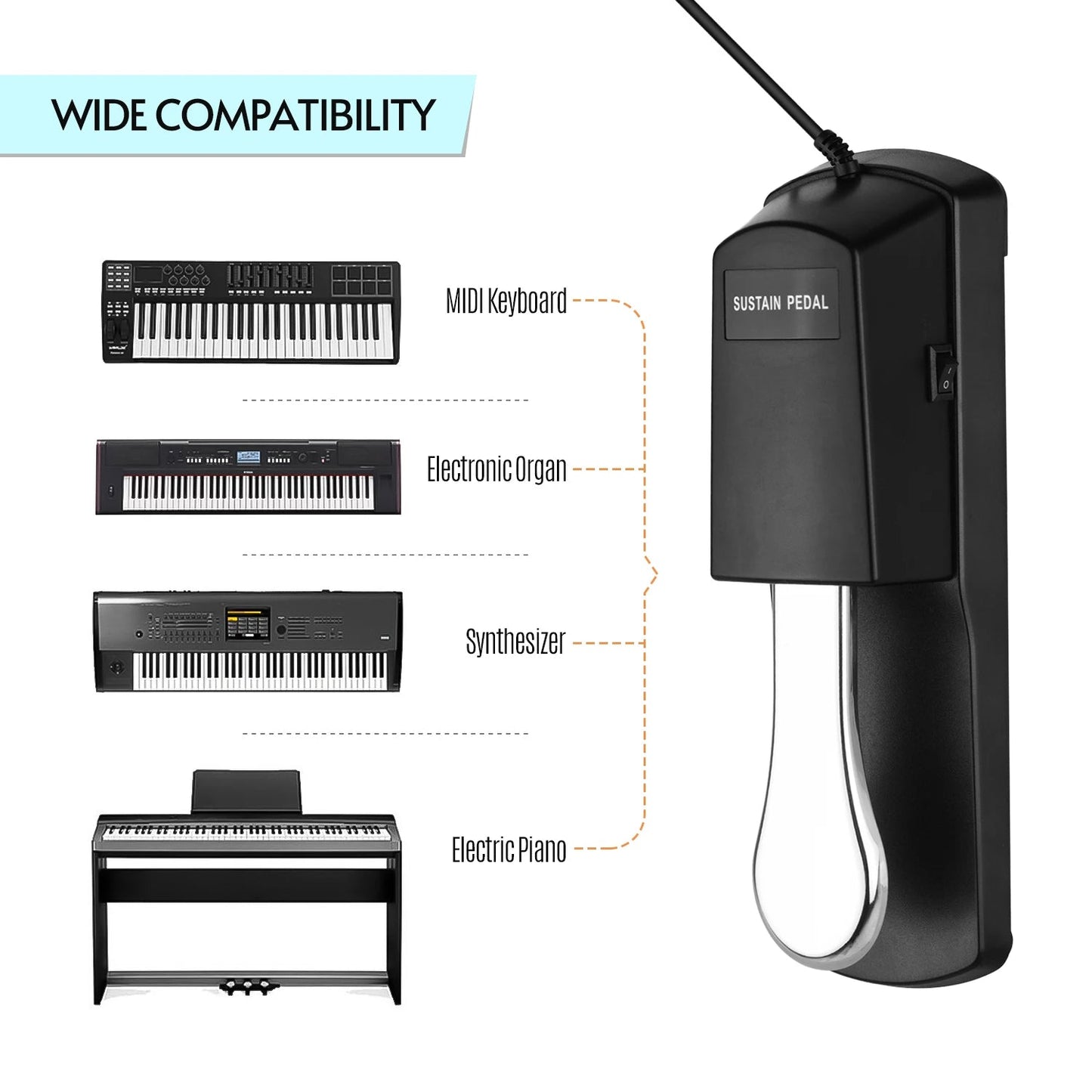 Piano Sustain Pedal Keyboard Damper Pedal – 6.35mm Plug Compatible with Casio, Yamaha, Roland Electronic Organ - ZAMAR AUDIO SOLUTIONS