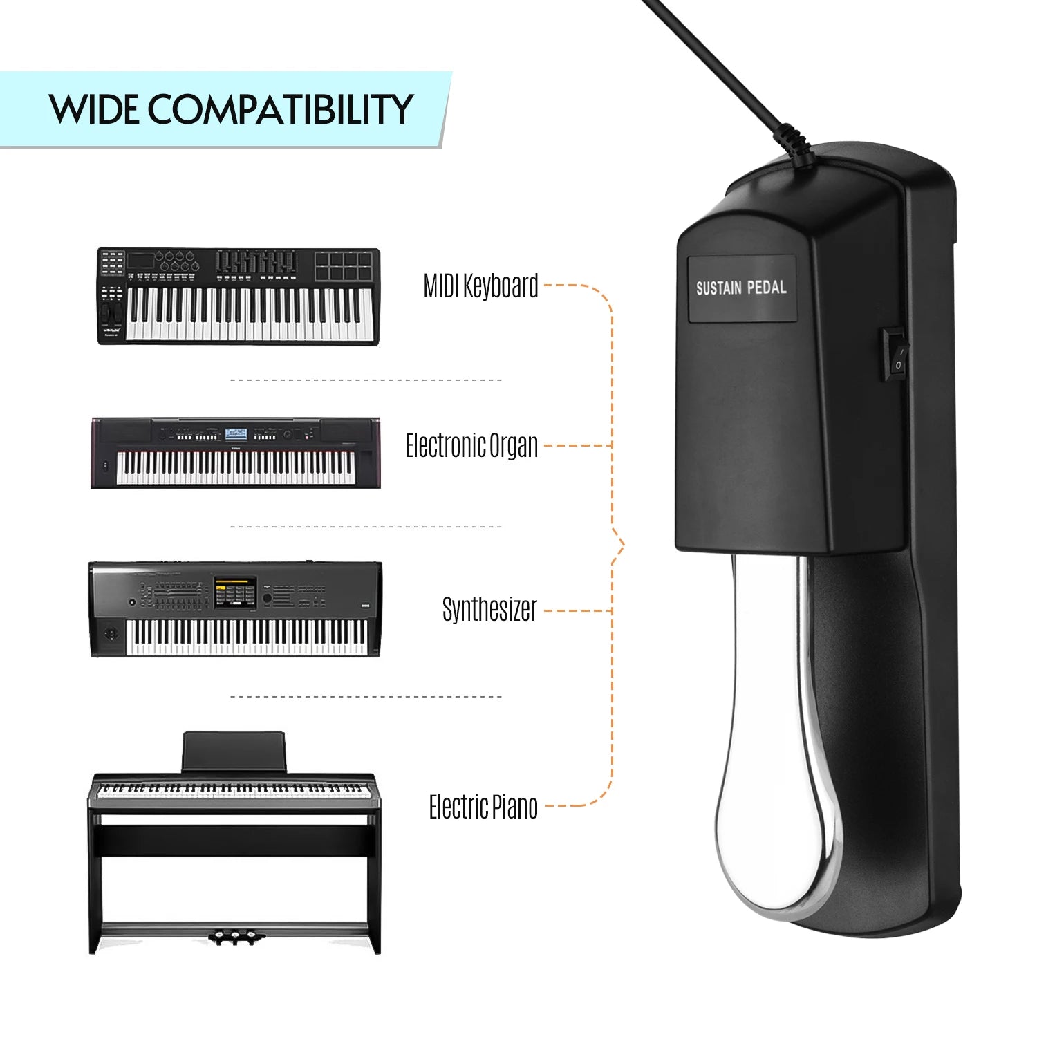 Piano Sustain Pedal Keyboard Damper Pedal – 6.35mm Plug Compatible with Casio, Yamaha, Roland Electronic Organ - ZAMAR AUDIO SOLUTIONS
