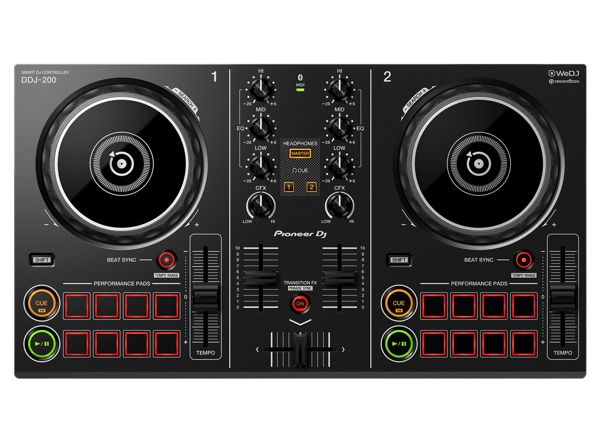 Pioneer Pioneer DDJ-200 DJ controller Kenya — angled front-left view showing jog wheel, performance pads and WeDJ logo