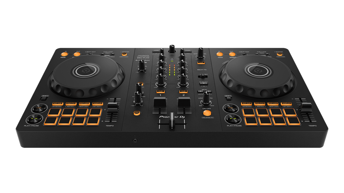 Pioneer DDJ-FLX4 DJ controller front view — 2-channel with Smart Fader
