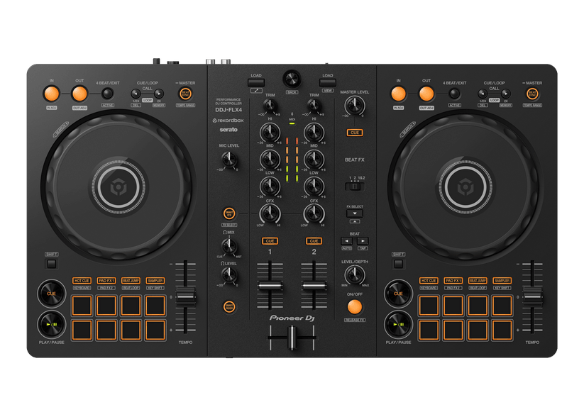 Pioneer DDJ-FLX4 DJ controller front view — 2-channel with Smart Fader
