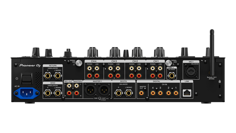 Pioneer DJM-A9 DJ mixer rear panel inputs outputs and dual USB ports