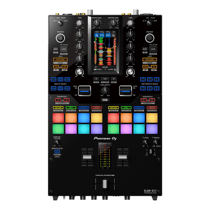 Pioneer DJM-S11 battle mixer front view — 2-channel scratch-style DJ mixer