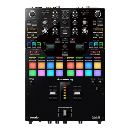 Pioneer DJM-S7 battle mixer front view with crossfader and performance pads