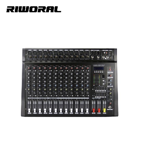 PMX1208D powered mixer Kenya front angled view showing full channel strips EQ knobs and master section