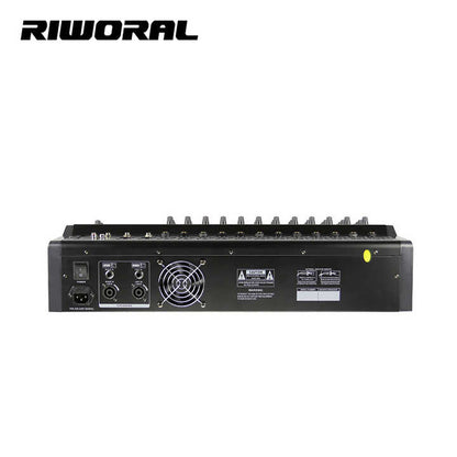 PMX1208D powered mixer Kenya rear panel view with speaker outputs cooling fan and IEC power socket