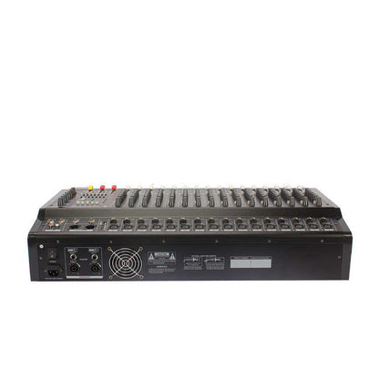 PMX1600 powered mixer Kenya rear panel with XLR mic inputs and 1/4-inch line connections