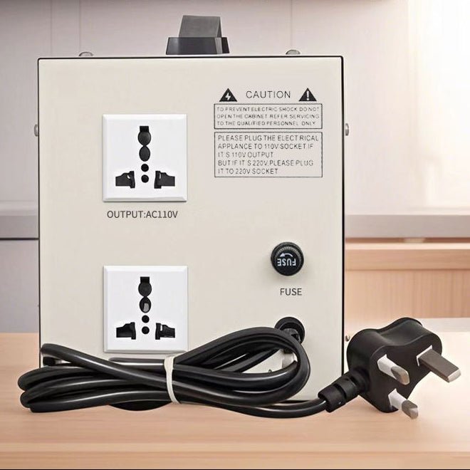 Powermate 1kVA voltage regulator Kenya — rating label showing 1000W capacity and voltage specs